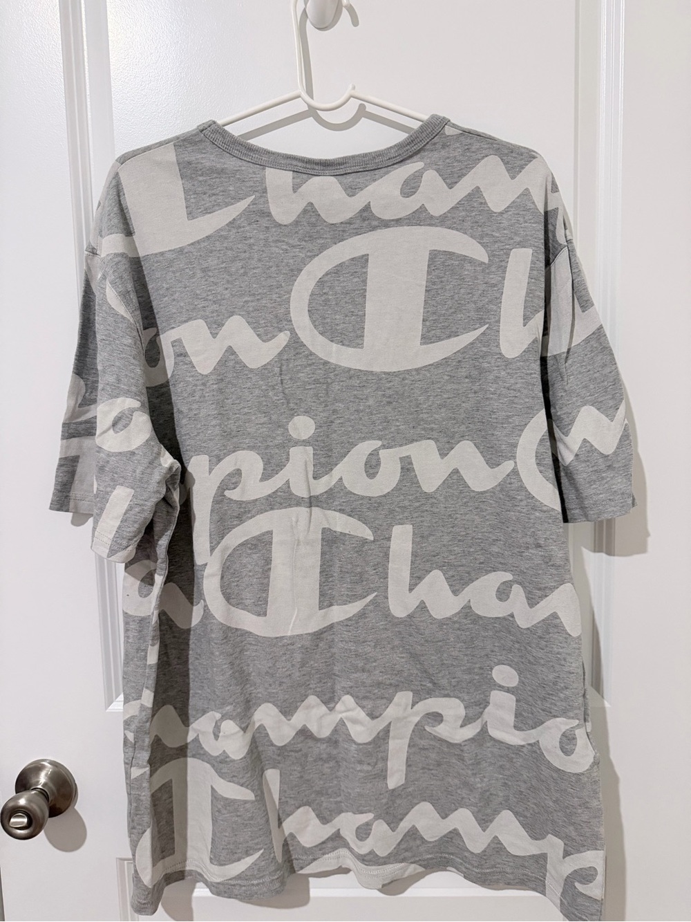 Champion Gray Tee with White All-Over Logo Print - Picture 3 of 3